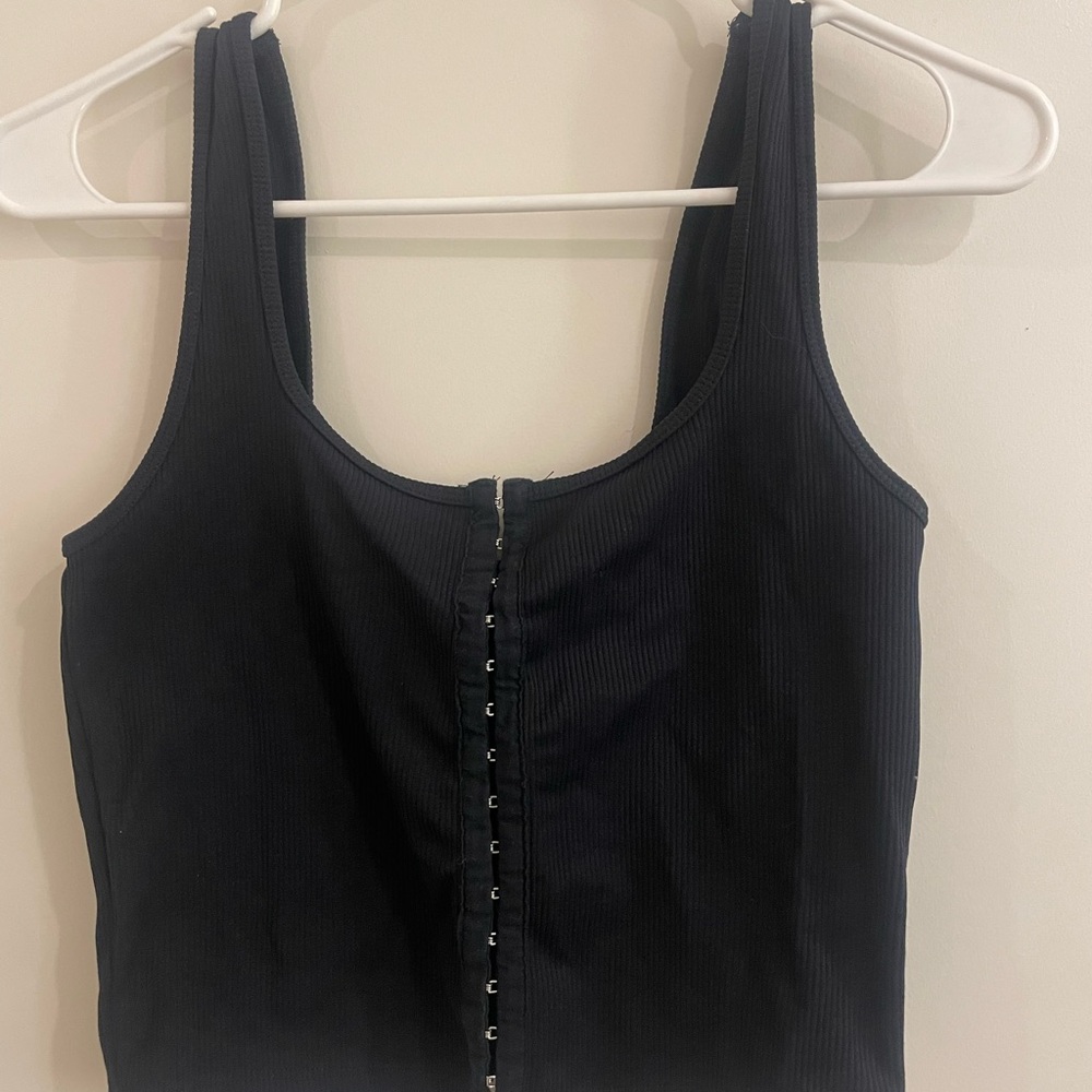 Abercrombie & Fitch Black Ribbed Hook-Front Tank